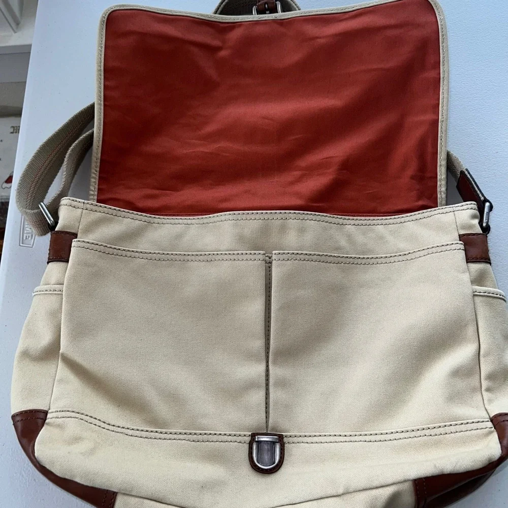 Fossil Canvas Leather Corners Crossbody Messenger Bag Y2K